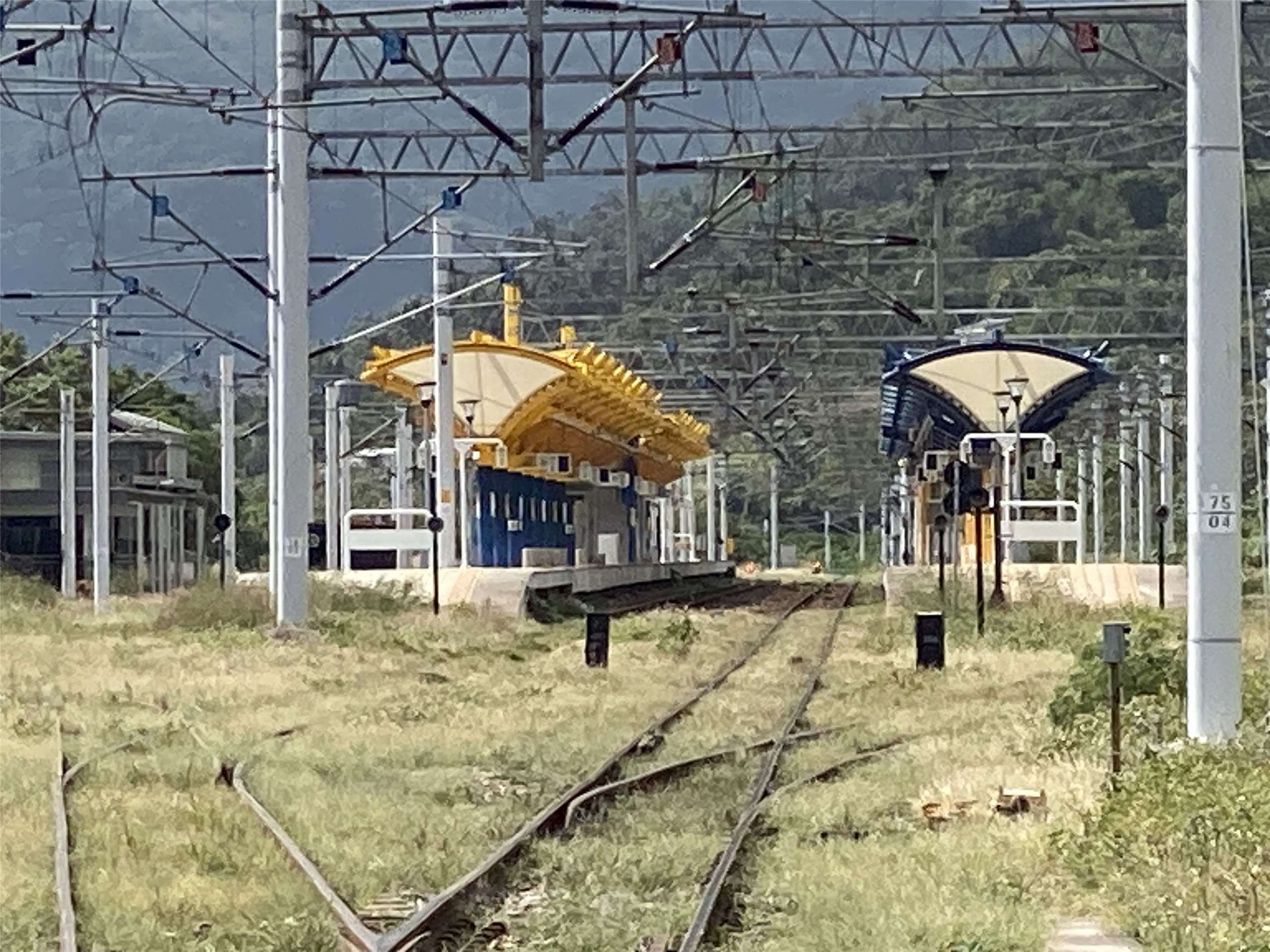 全新的太麻里車站結合當地盛產的金針花意象，將月台的遮雨棚設計成金針花造型，並呼應站前太平洋的海藍色調，讓這裡成了婚紗攝影取景的勝地。(吳琍君 攝)