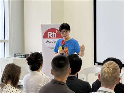 央廣董事長賴秀如30日在台北分享參加中東歐媒體盛事「利維夫媒體論壇(Lviv Media Forum)」年會經驗。(Rti)