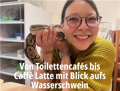 Hier ist Rti-Reporterin Shangning im beliebten Reptilien-Café Pythonism in Datong, Taipei.