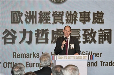 Taiwan und Europa seien natürliche Partner beim Schutz von Unterseekabeln und im Kampf gegen hybride Kriegsführung, so Lutz Güllner, Leiter des Europäischen Wirtschafts- und Handelsbüros in Taipei. (Foto: CNA)