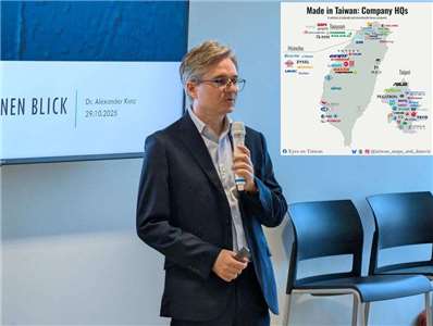 Alex Kunz präsentiert anhand von Karten, Zahlen und Fakten die Vielfalt Taiwans: von seiner Geschichte und Geografie über seine Menschen und Kultur bis hin zu unterhaltsamen Fun Facts.  Kürzlich hat er seine Karte erstellt, die zeigt, wo sich die Headquarters/Zentralen taiwanischer Unternehmen befinden.