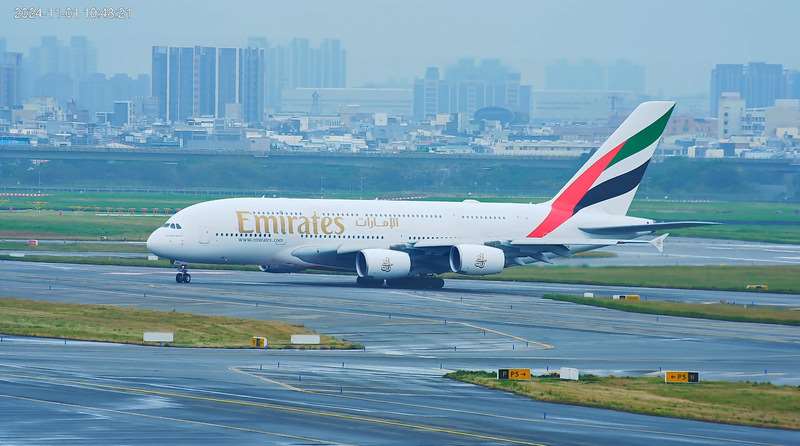 Emirates A380-Flugzeug. (Bereitgestellt von der Taoyuan International Airport Corporation, via CNA) 