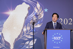 Die Europäische Handelskammer in Taiwan (ECCT) veranstaltete am Abend des 26. Mai sein „Europa-Tag-Dinner 2026“ im Taipei Marriott Hotel und lud Präsident Lai Ching-te (im Bild) ein, an der Veranstaltung teilzunehmen und eine Rede zu halten. (Foto: CNA)