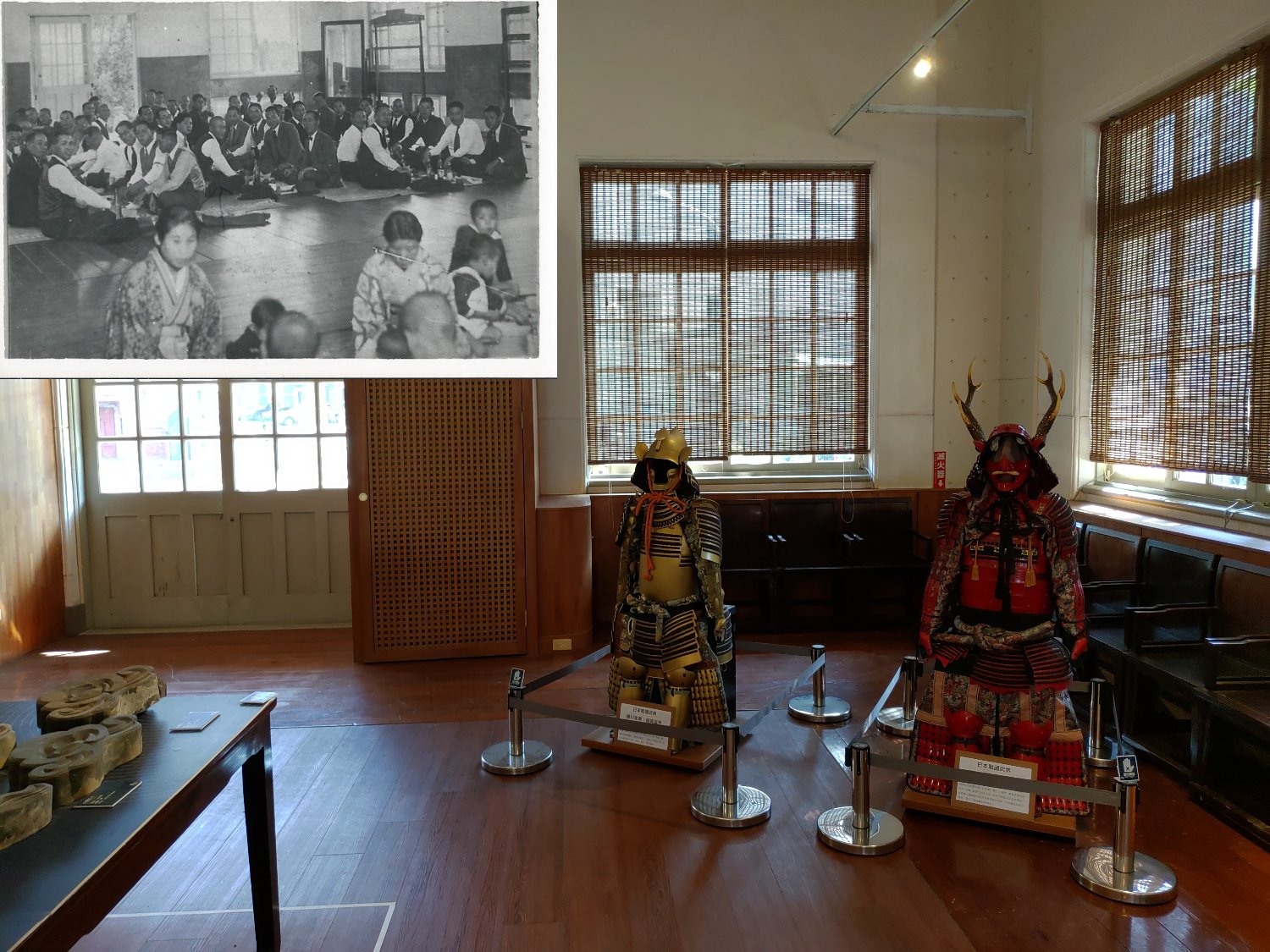 Die Innenseite der japanische Trainingshalle in Changhua (Changhua Wude Hall - 彰化市武德殿) heute und während der japanischen Kolonialzeit. (Fotos: Dr. Pa Huang und Ilon Huang)