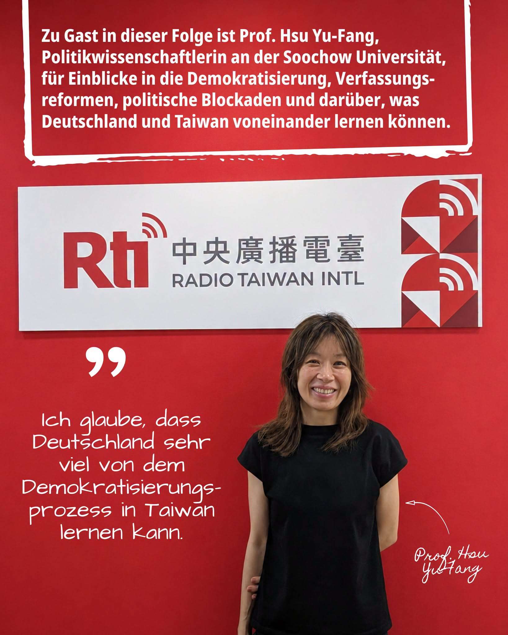 Prof. Hsu Yu-Fang, Politikwissenschaftlerin an der Soochow Universität, sprach mit Vivienne Essig über die Demokratisierung, Verfassungsreformen, politische Blockaden udn was Deutschland und Taiwan voneinander lernen können. (Foto: Rti)