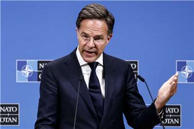NATO Secretary General Mark Rutte speaking on NATO policies and responses at the 71st annual NATO Parliamentary Assembly in Ljubljana, Slovenia, earlier this week. (Photo via AFP)
