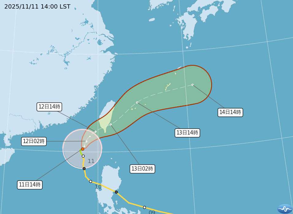 Fung-Wong is expected to pass over Taiwan by the end of the week. (Image from CWA)