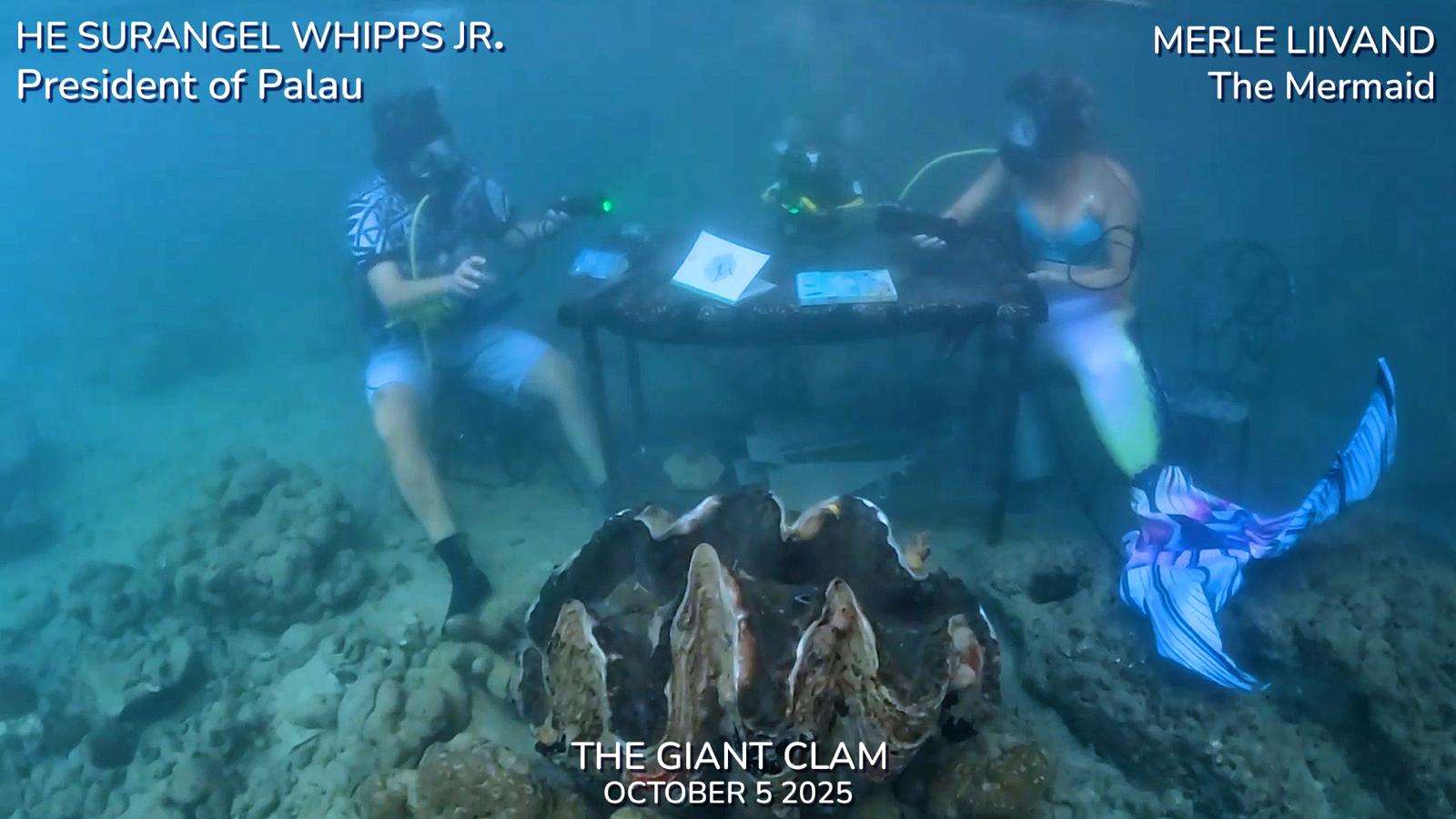 Palau President Surangel Whipps Jr. conducting an interview underwater. (Photo: Office of the President, Republic of Palau's Facebook)