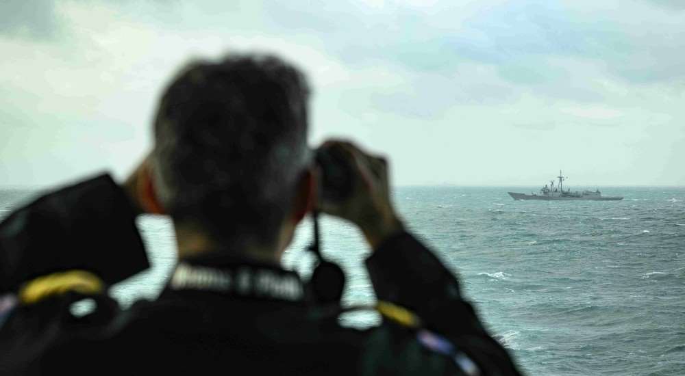 New Zealand's largest naval vessel, the HMNZS Aotearoa  (A11) transiting the Taiwan Strait early November, escorted by the Taiwanese Navy's ROCS Cheng Kung (成功, PFG2-1101). (Photo: New Zealand Defence Force's website)