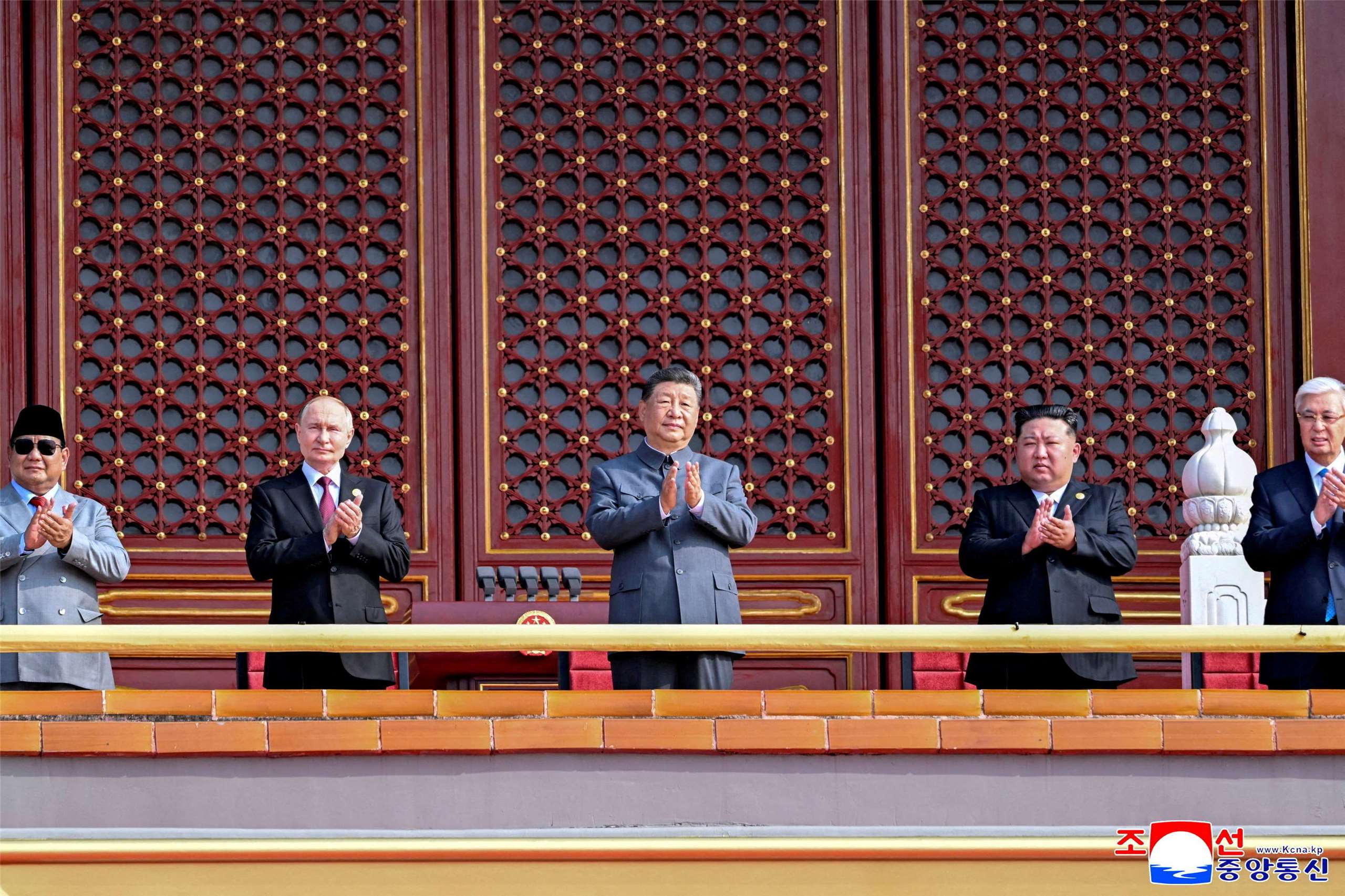 Leaders of the “Axis of Upheaval” — China, Russia, North Korea, and Iran — gathered for the September 3 military parade.  (Photo: Reuters)