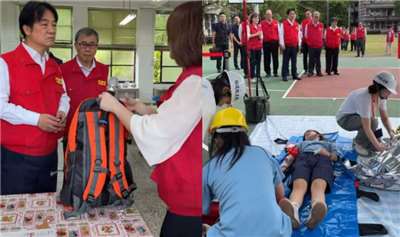 The president visited a high school in Yilan to observe their National Disaster Prevention Day earthquake drill. (Photos from Lai's Instagram)