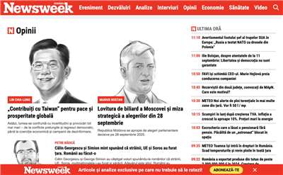 Foreign Minister Lin Chia-lung's (left) article on the Newsweek Romania website. (Photo: Screenshot of Newsweek Romania)
