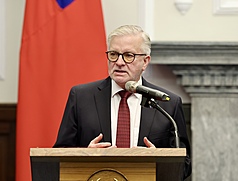 Michael Gahler speaks at Taiwan's Presidential Office on Tuesday, January 6, 2026. (Photo: CNA)