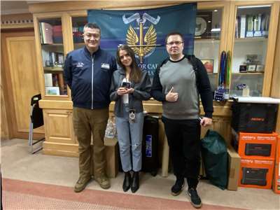 Deputy Minister of the Interior Maa Shih-yuan (left) was interviewed by  visiting Ukrainian journalists Taras Andrukhovych and Anna Lvova  on Friday January 23rd. (Photo: Rti)