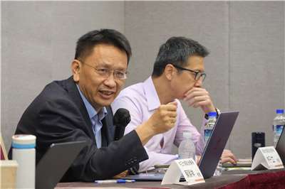 Professor Joseph Tsai, left, speaks alongside professor Lin Tzu-li in Taipei on July 27, 2026. (Rti File Photo/James Thompson)