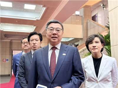 Premier Cho Jung-tai (middle) at the Executive Yuan's New Year greeting ceremony. (Photo by Rti)