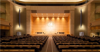 The World Health Assembly meets in the assembly hall of the Palace of Nations in Geneva. (Photo: Wikipedia)