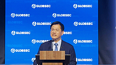 Foreign Minister Lin Chia-lung at the 2026 GLOBSEC Forum in Prague on May 21. (Photo: CNA)