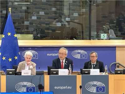 Deputy Foreign Minister Wu Chih-chung at the meeting of the European Parliament’s Committee on Security and Defense on May 6. (Photo: Ministry of Foreign Affairs)