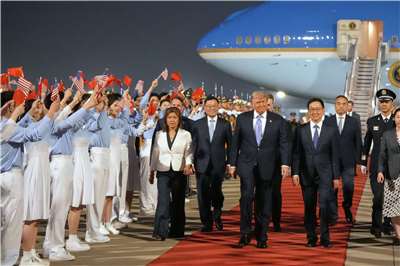 U.S. President Donald Trump after landing in Beijing on Wednesday, May 13. (Photo: AP)