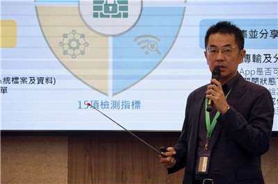 Cyber Security Administration Director Lee Yu-wei announces the findings of security testing of four Chinese apps at a news conference in Taipei on May 27, 2026. (Rti Photo/James Thompson)
