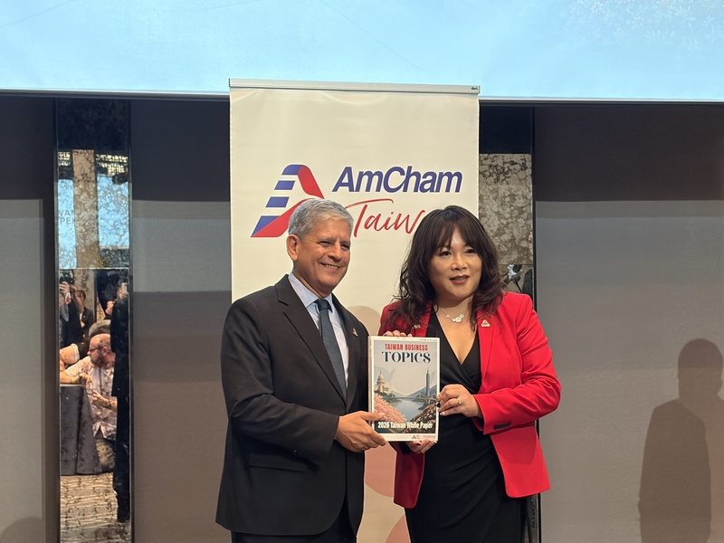 AmCham Taiwan President Carl Wegner (left) and Chairperson Anita Chen (right) at the 2026 Taiwan White Paper release event on June 16. (Photo: CNA)