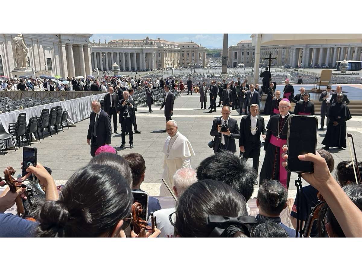 The St.Cecilia United String Orchestra from the Catholic Diocese of Taichung was invited to perform at the Vatican. Pope Leo XIV specifically extended his greetings to the Taiwanese string orchestra during his address. (Photo: Embassy of the ROC (Taiwan) to the Holy See)