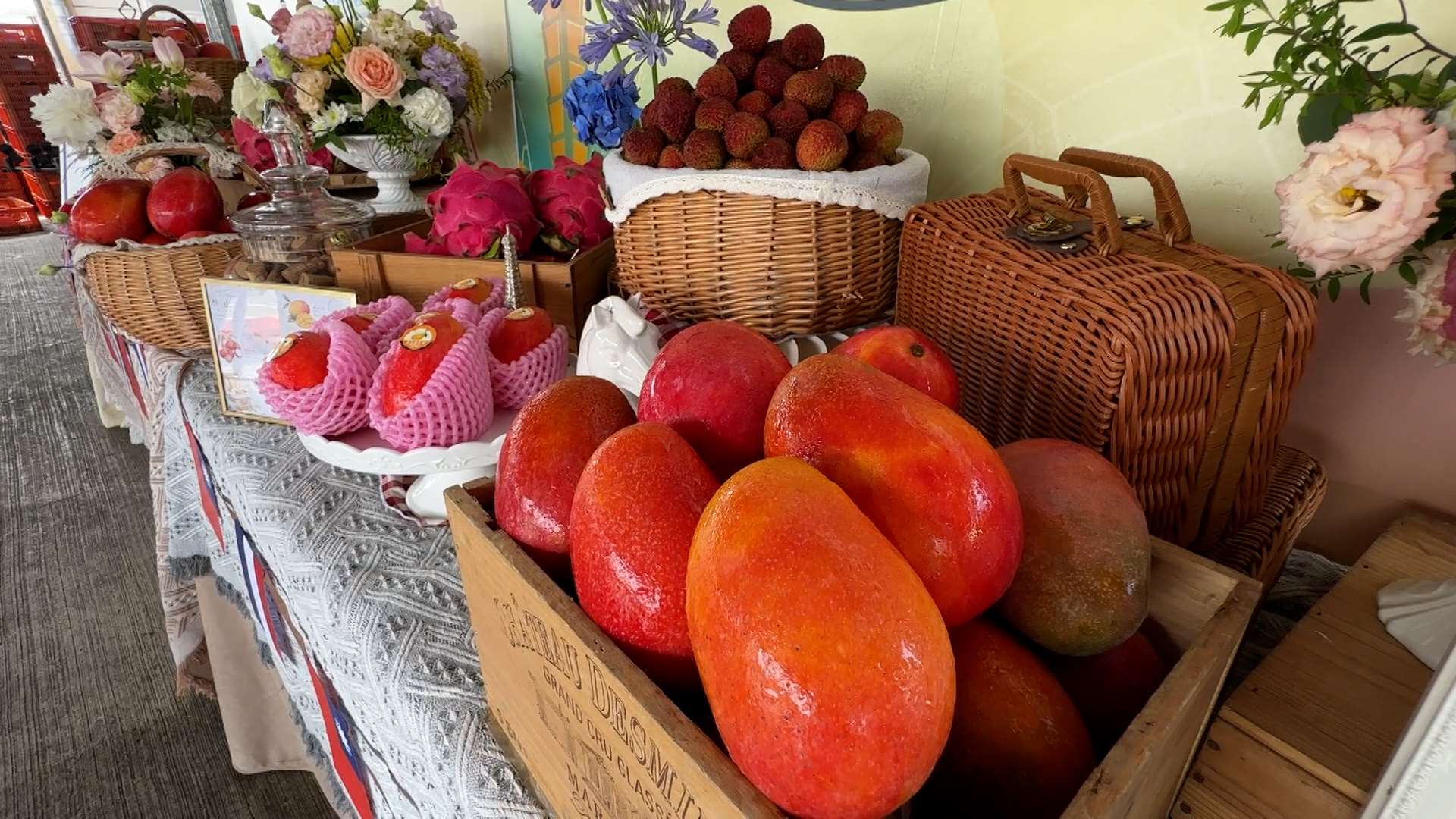 Taiwan mangoes, lychees, and dragon fruits are being shipped to Europe. (Photo taken from video)