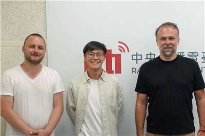 Wanson hosts Dan Svátek (right), the director of "I am Taiwanese," and PR manager Robin Suchánek (left) at Rti in June 2026. (Photo: Rti/Eloise Phillips)
