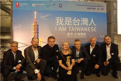 Filmmaker Dan Svátek, third from left, and Czech Senate President Miloš Vystrčil, third from right, attend a special screening of the film “I Am Taiwanese” in Taipei on June 2, 2026. (Rti Photo/James Thompson)