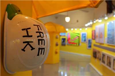 Artwork is displayed at the third Hong Kong Human Rights Art Exhibition in Taipei on June 10, 2026. (Rti Photo/James Thompson)