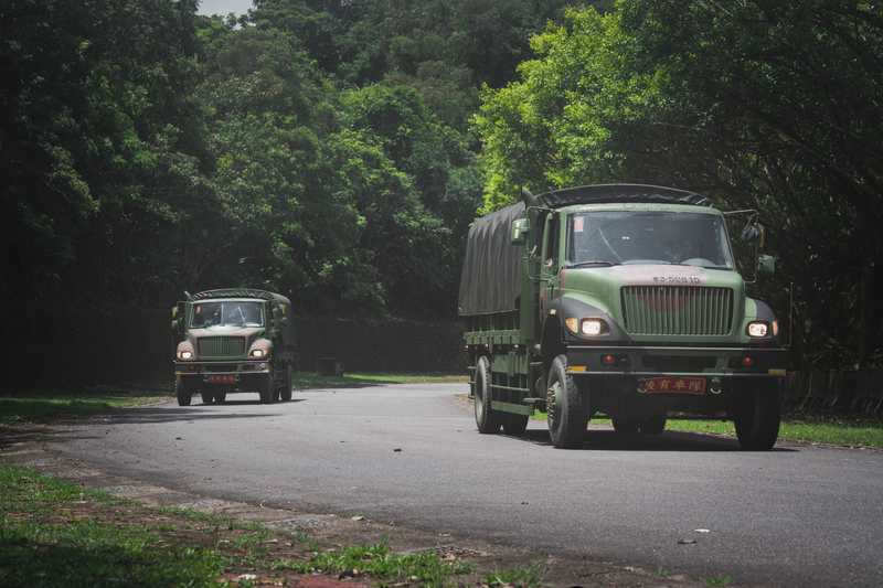 ROC Marine Corps transport trucks outside of Taipei on July 13. (Photo: CNA)