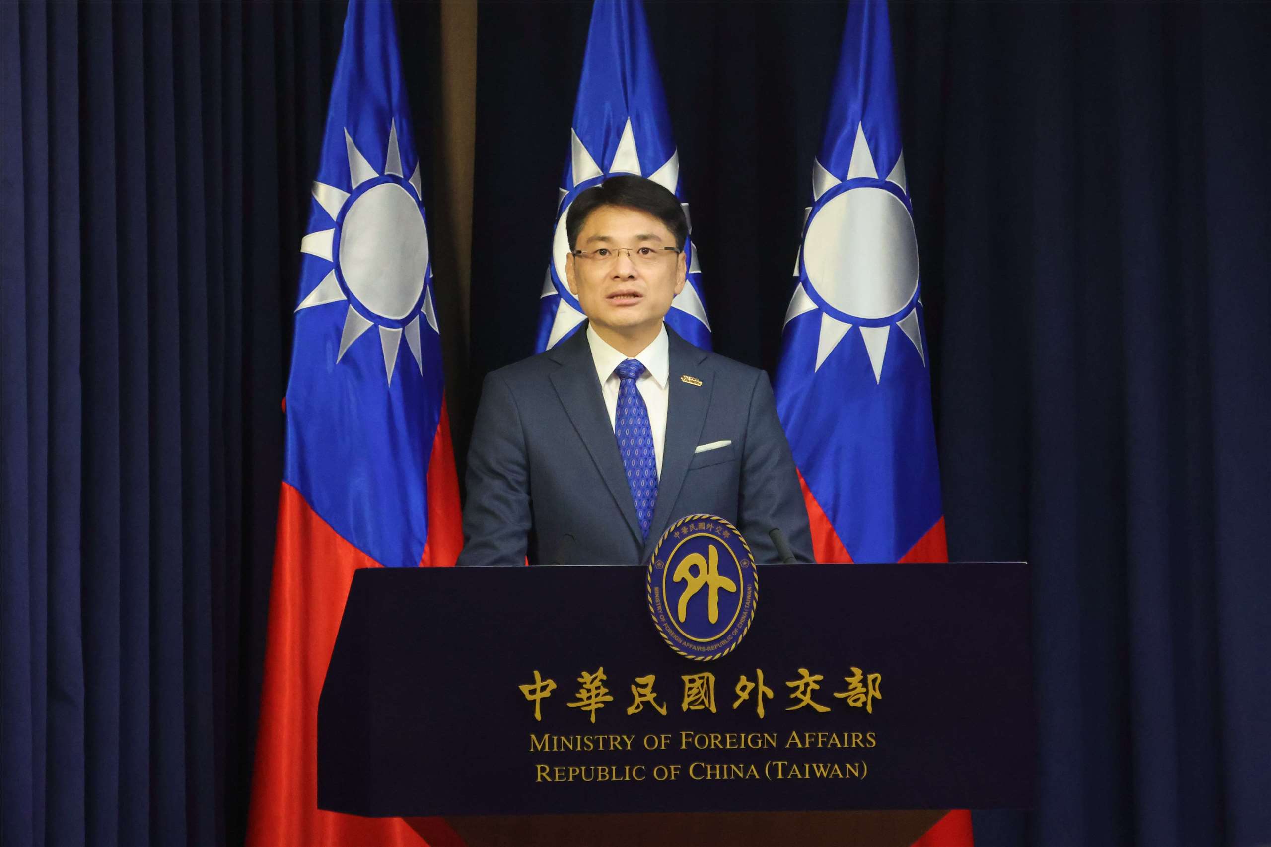Foreign Ministry Spokesperson Hsiao Kuang-wei speaks at a press briefing in Taipei on July 21, 2026. (Rti Photo/James Thompson)