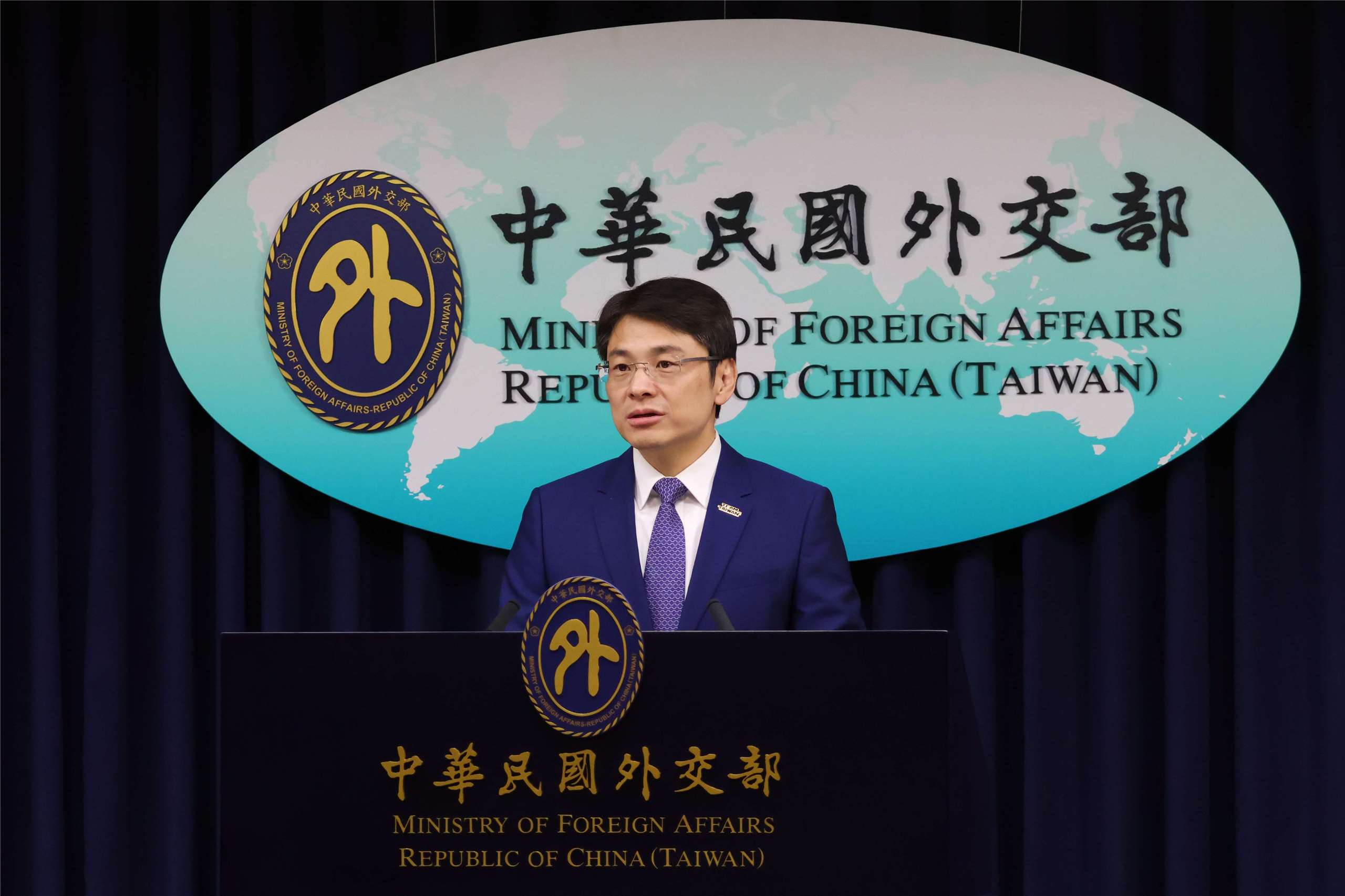 Foreign Ministry Spokesperson Hsiao Kuang-wei speaks at a press briefing in Taipei on July 7, 2026. (Rti Photo/James Thompson)