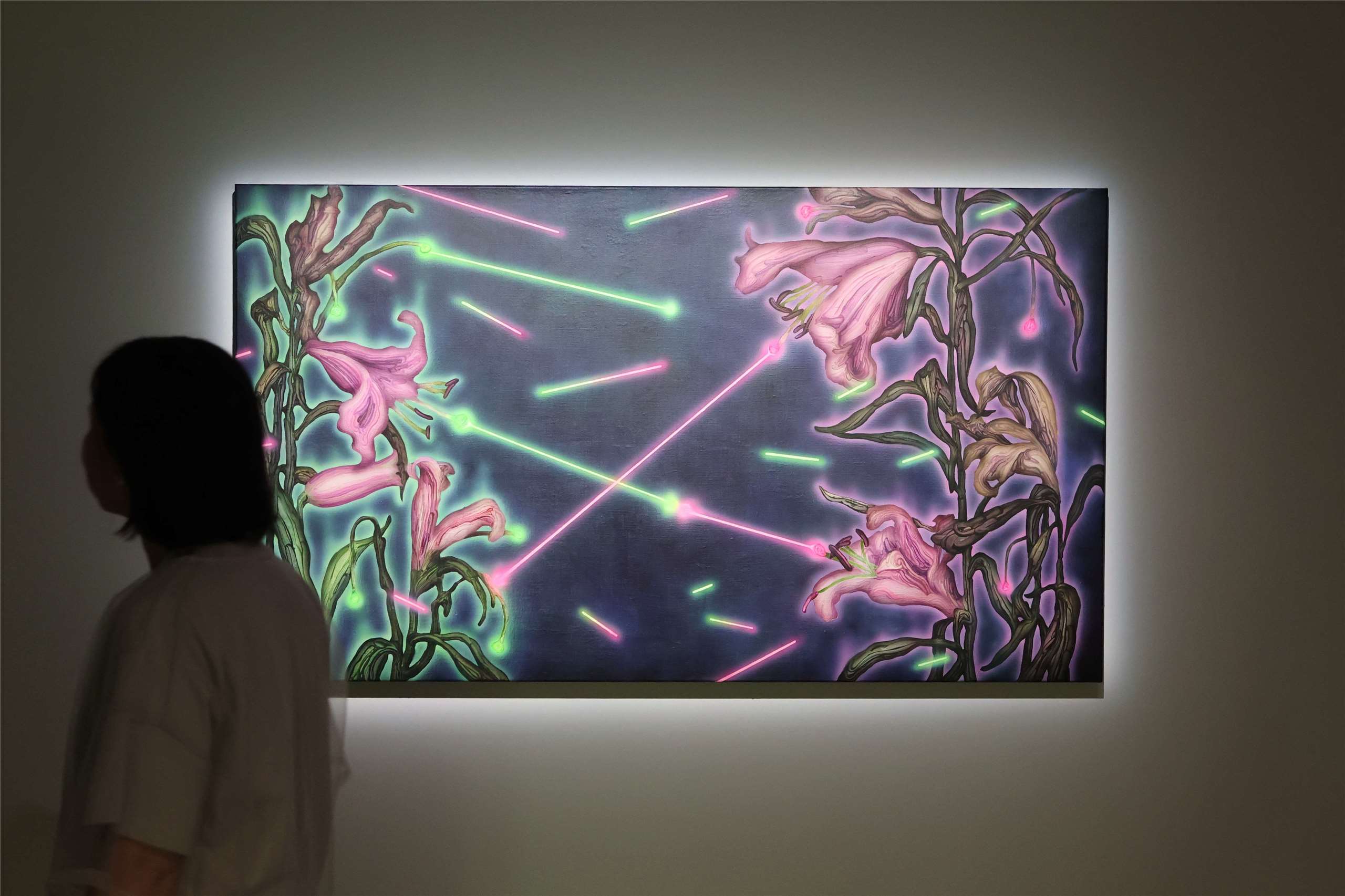 "Flowers Outshine Flowers" by Liang Yu-ning is displayed at the "Weeds Don’t Obey" exhibition at the Museum of Contemporary Art in Taipei on July 16, 2026. (Rti Photo/James Thompson)