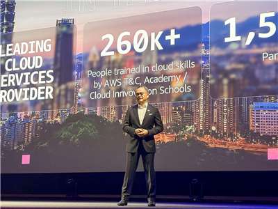 Amazon Web Services Taiwan Managing Director Robert Wang speaking at the 2026 AWS Summit Taipei on July 15. (Photo: Rti)