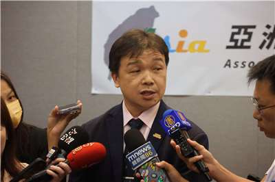 MAC Deputy Minister Shen Yu-chung speaks to reporters before a forum in Taipei on July 27, 2026, on China’s pressure against Taiwan. (Rti Photo/James Thompson)