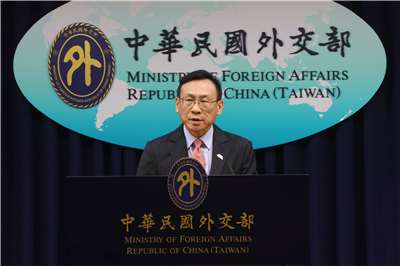 Foreign Ministry Department of East Asian and Pacific Affairs Director-General Michael Lin speaks at a press briefing in Taipei on Tuesday, July 28, 2026. (Rti Photo/James Thompson)