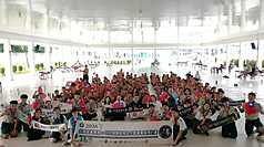 Taiwan's North Star Scout Group visits Medan, Indonesia for an exchange with local students. The representative to Indonesia, Bruce Chen-jung Hung (front row, center, holding the national flag), attended the event. (Photo: Taipei Economic and Trade Office in Indonesia/CNA)