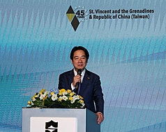 President Lai Ching-te delivered a speech at a reception in Taipei on August 12, celebrating the 45th anniversary of diplomatic relations between Taiwan and St. Vincent and the Grenadines. (Photo: CNA)