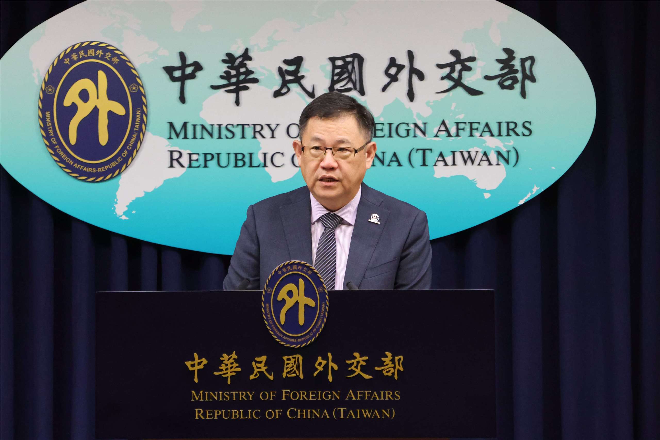 Ministry of Foreign Affairs (MOFA) Department of NGO International Affairs Director General and Drone Diplomacy Task Force Executive Director Charlie Chiang speaks at a press conference in Taipei on September 15, 2026. (Rti Photo/James Thompson)