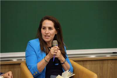 Oriana Skylar Mastro speaks at a Taiwan Foreign Correspondents’ Club discussion in Taipei on September 8, 2026. (Rti Photo/James Thompson)