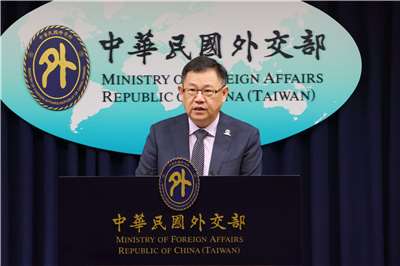 Ministry of Foreign Affairs (MOFA) Department of NGO International Affairs Director General and Drone Diplomacy Task Force Executive Director Charlie Chiang speaks at a press conference in Taipei on September 15, 2026. (Rti Photo/James Thompson)