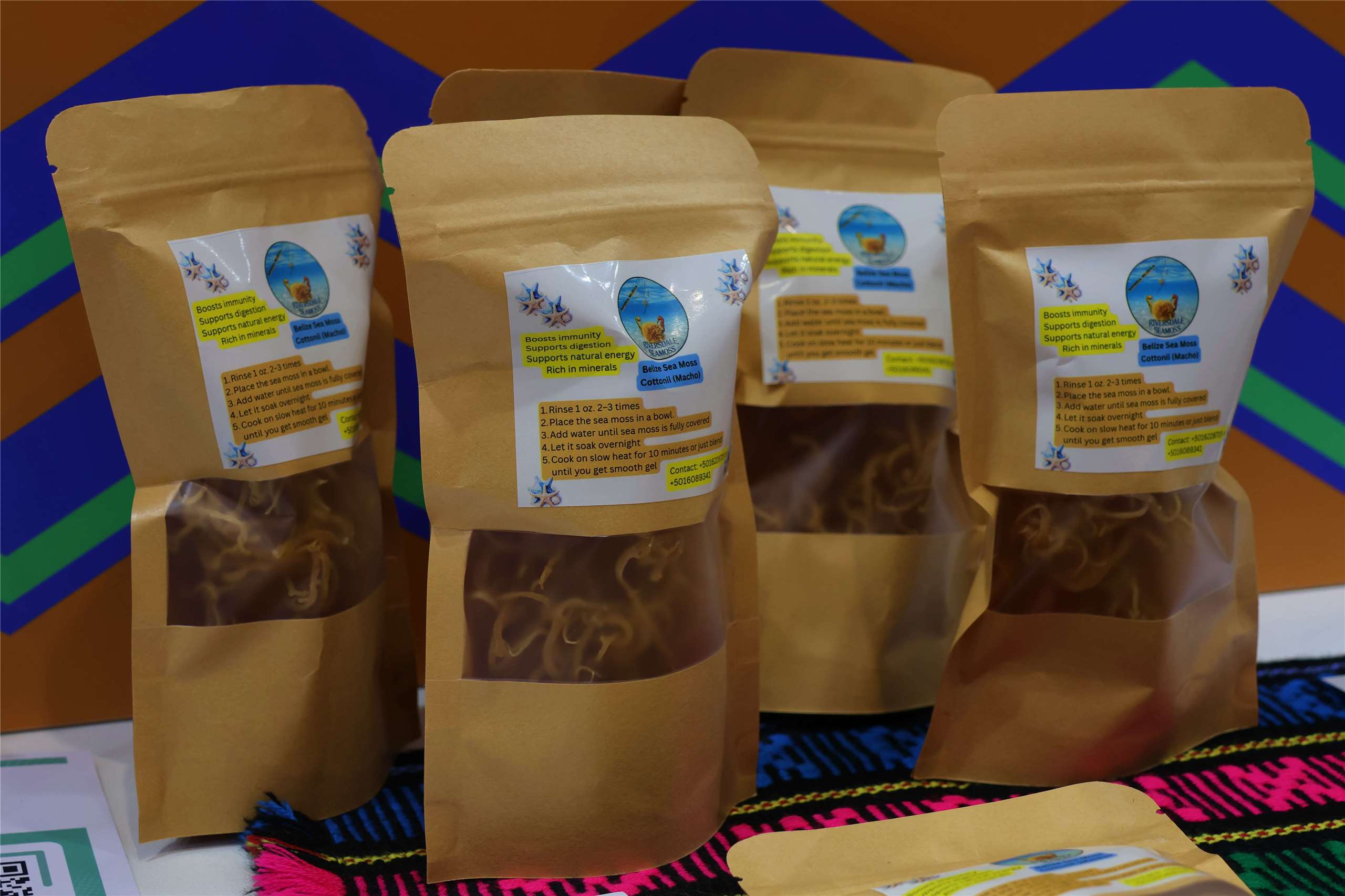 Belizean seaweed products are displayed at the Food Taipei Mega Shows 2026 Belize exhibition area in Taipei on June 24, 2026. (Rti Photo/James Thompson)