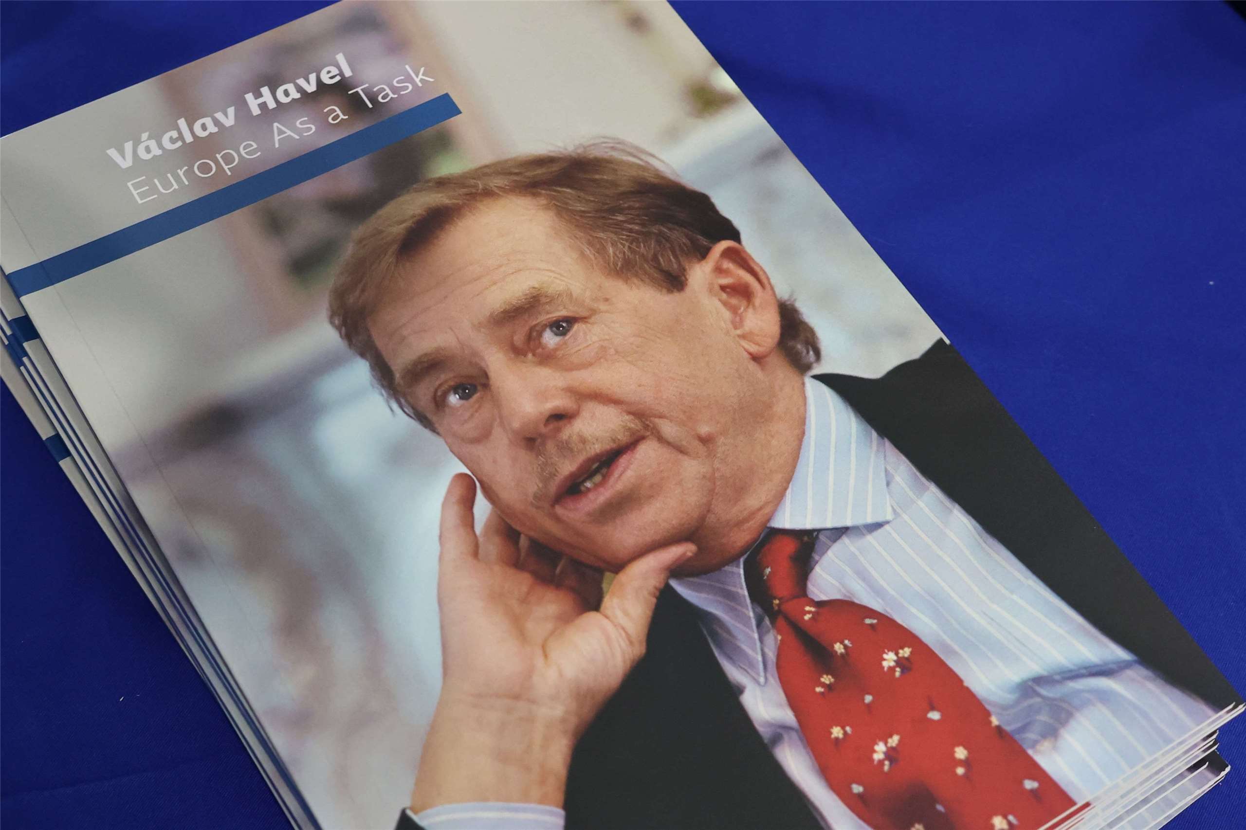 A pamphlet containing the text of a speech by Václav Havel at the Václav Havel Dialogues event at National Chengchi University on June 3, 2026. (Rti Photo/James Thompson)