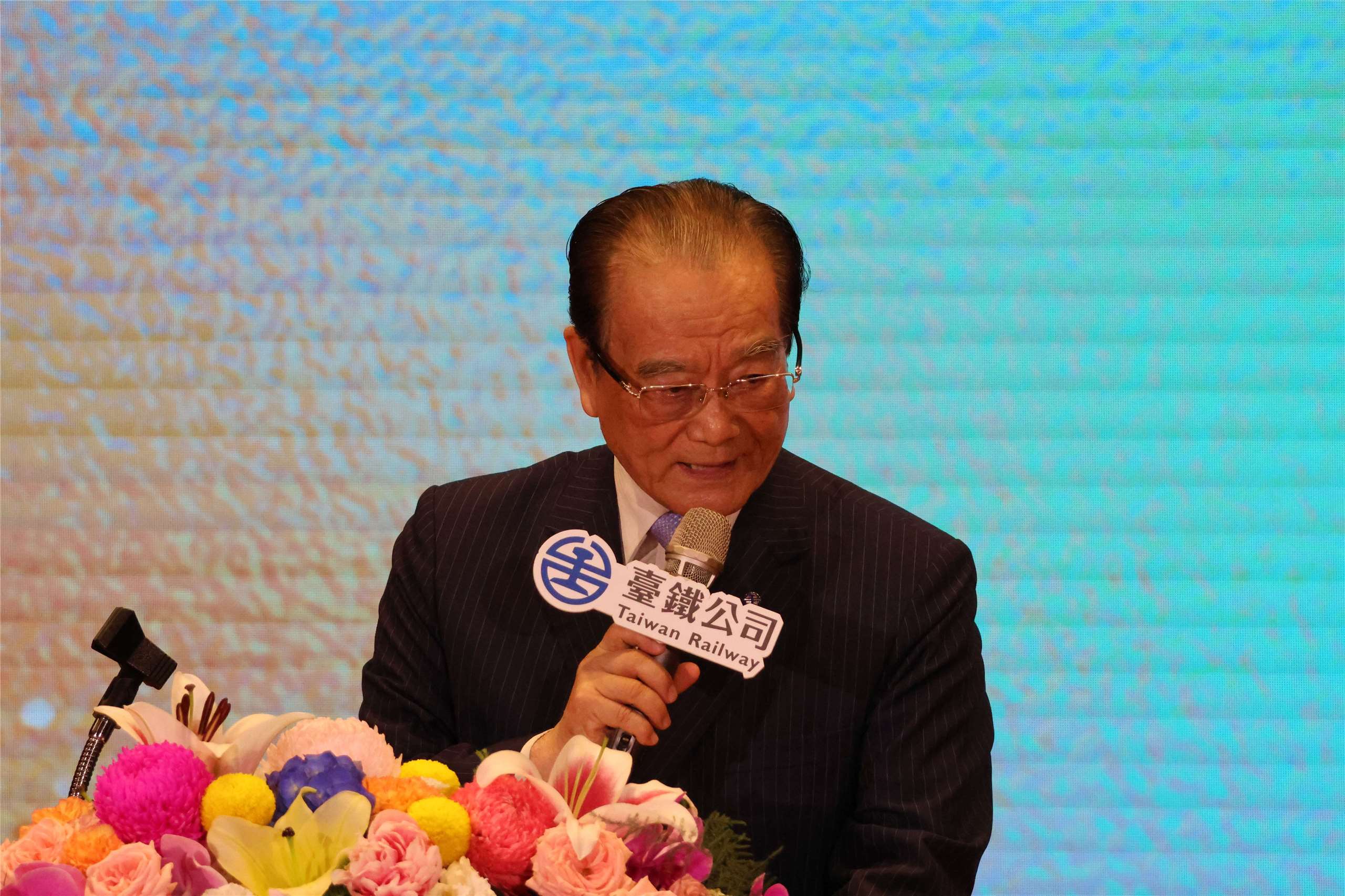 Taiwan Railway Chairperson James Jeng (鄭光遠) delivers remarks at an event in Taipei marking 139 years of railway history in Taiwan on June 9, 2026. (Rti Photo/James Thompson)