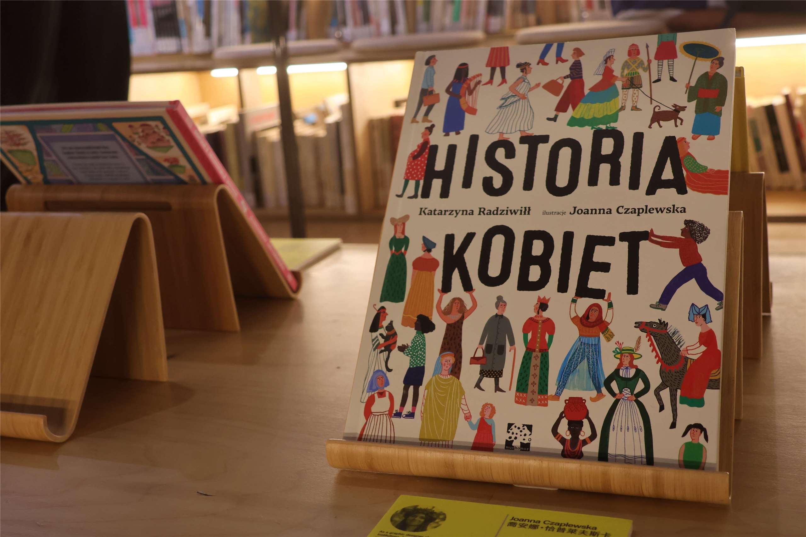 The Polish-language book Historia kobiet, illustrated by Joanna Czaplewska, is displayed at the “Spotlight on Polish Illustration” exhibition in Taipei on July 13, 2026. (Rti Photo/James Thompson)