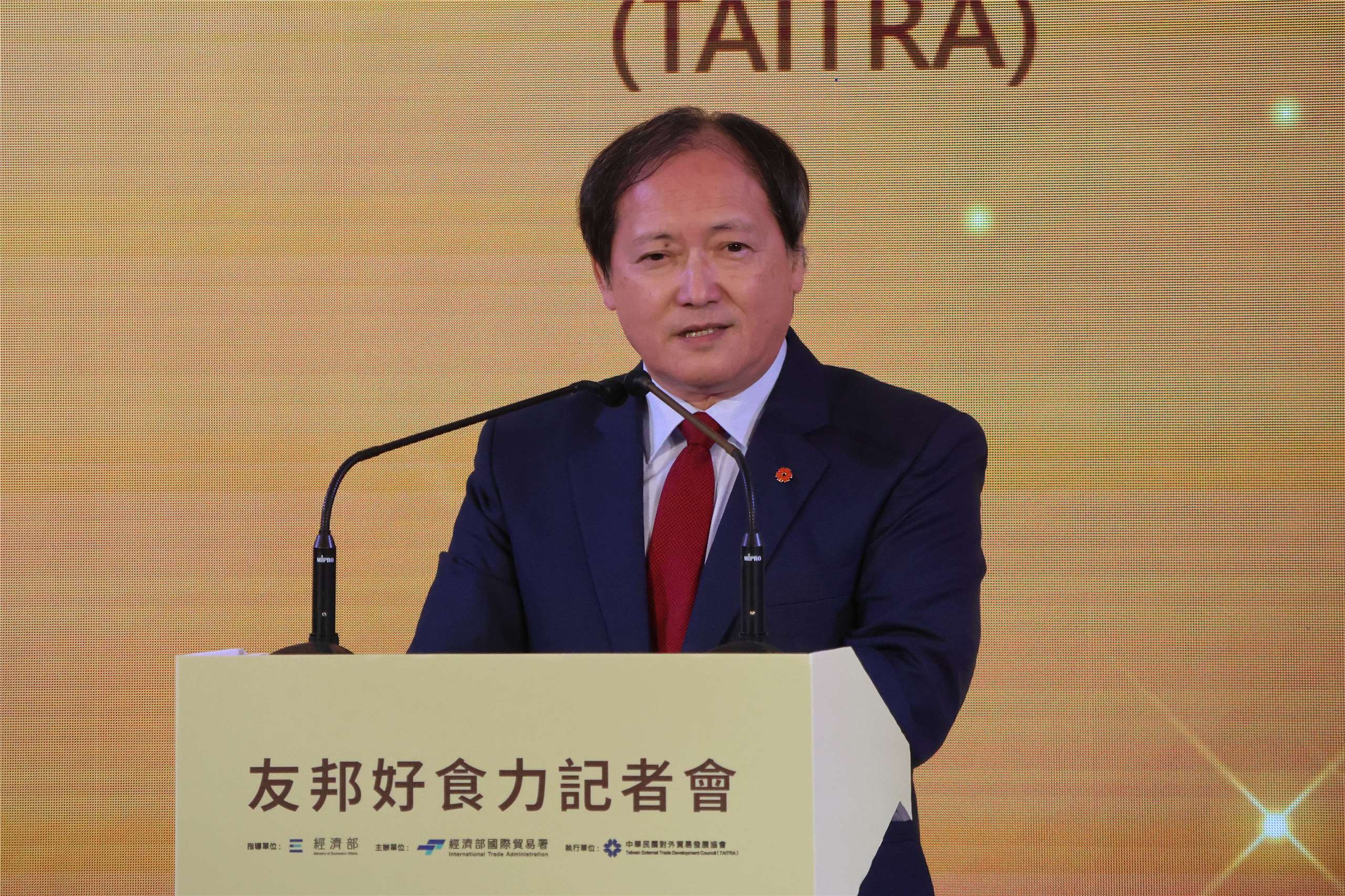 TAITRA President Simon Wang speaks at the launch of the “Tasty Alliance” campaign in Taipei on August 10, 2026. (Rti Photo/James Thompson)