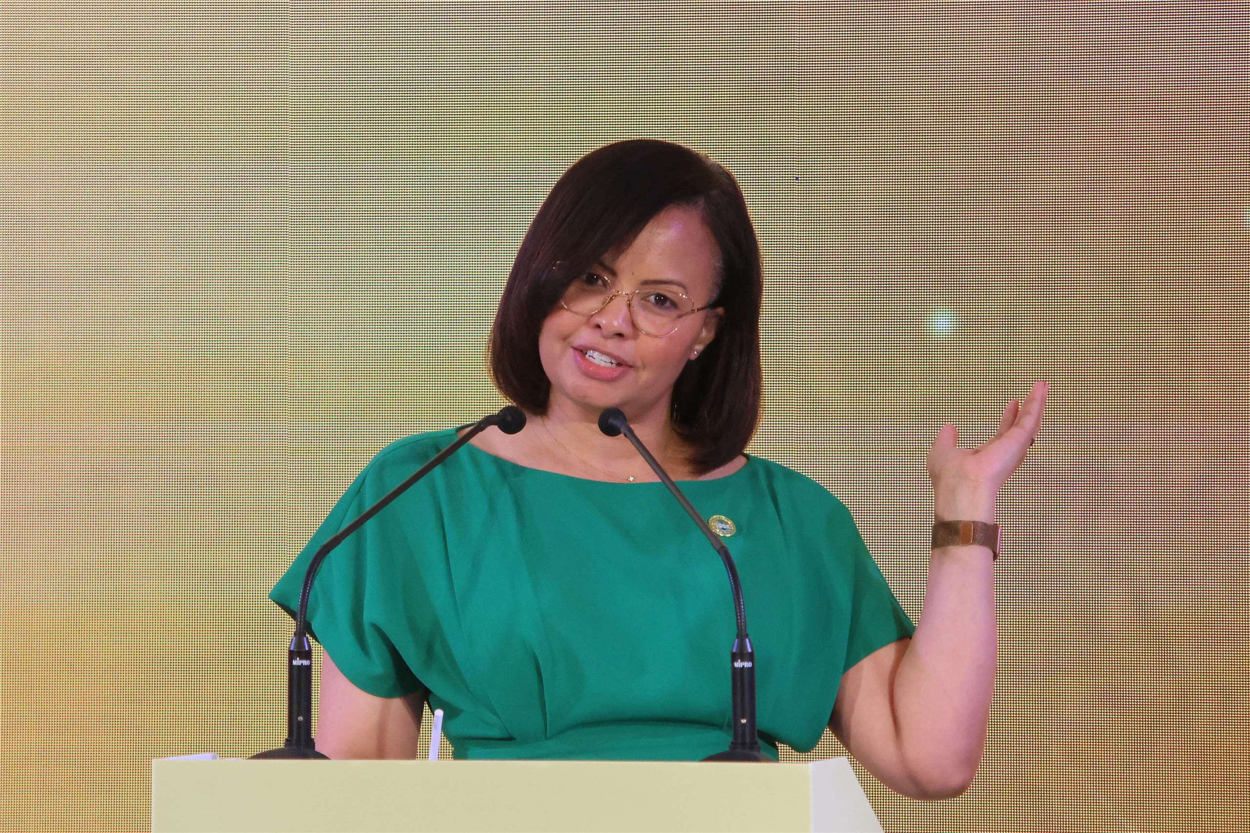 Belize Ambassador to Taiwan Katherine Meighan speaks at the launch of the “Tasty Alliance” campaign in Taipei on August 10, 2026. (Rti Photo/James Thompson)