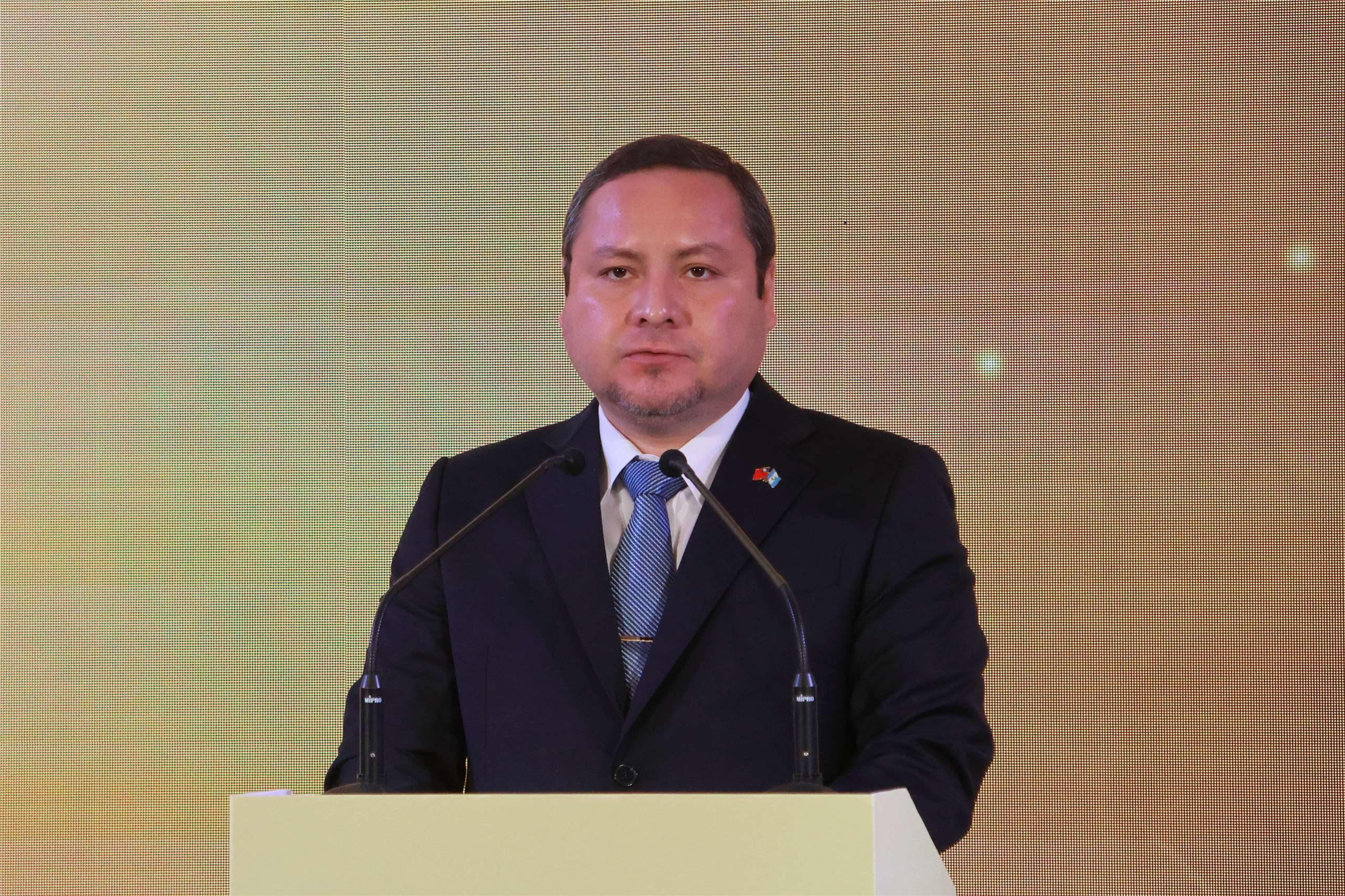 Guatemalan Embassy Counsellor Carlos Emilio Matus speaks at the launch of the “Tasty Alliance” campaign in Taipei on August 10, 2026. (Rti Photo/James Thompson)